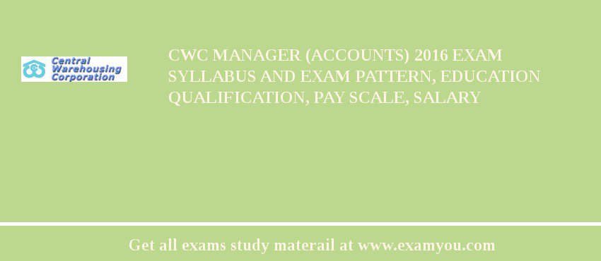 CWC Manager (Accounts) 2020 Exam Syllabus And Exam Pattern, Education Qualification, Pay scale, Salary